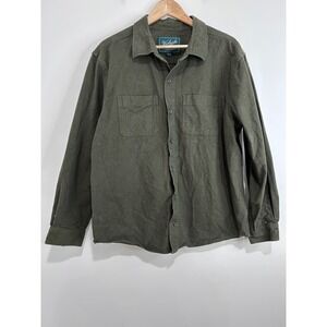 Woolrich Green Label Mens XL Olive Green Chamois Flannel Button Down Shirt Gorp